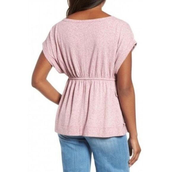 Caslon Heather Pink Peplum Top Adjustable Drawstring Waist - Picture 2 of 3